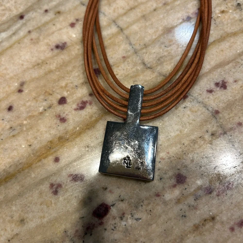 Ralph Lauren Turquoise Pendant Necklace with Brown Cord - Picture 5 of 5